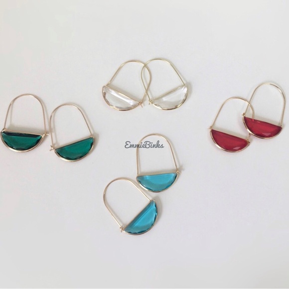 ✨3for$38 New Red Anthro Glass Crescent Hoop Earrings -Glass Dangle Earring Hoops - Picture 13 of 16